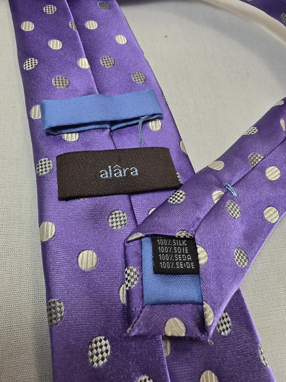 Alara Purple Polka Dot Silk Tie Cream Gray